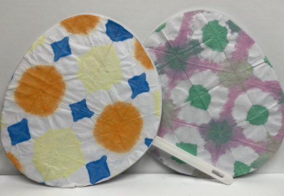 【長丘店】折り染めうちわ作りをしました